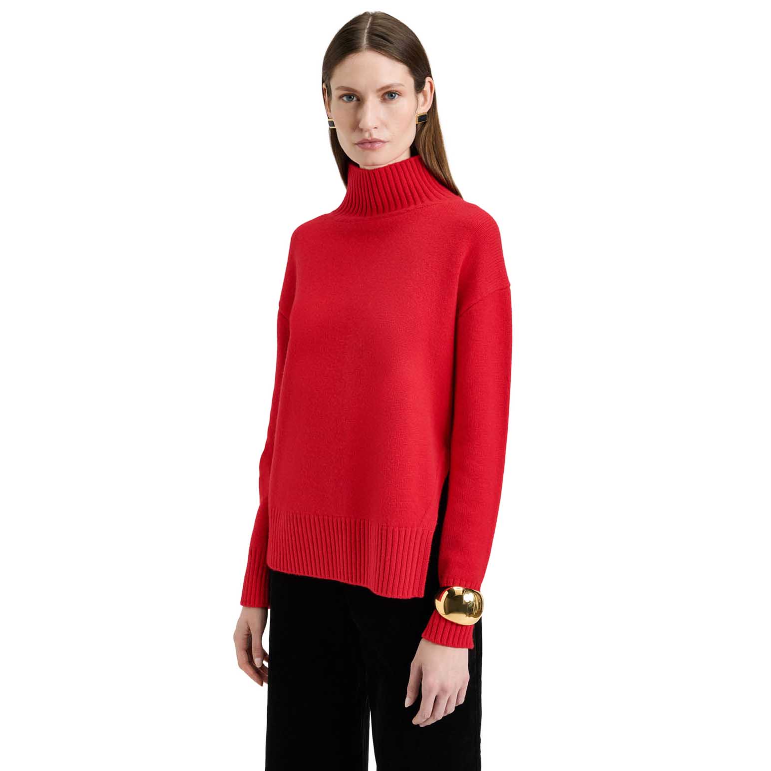Veronika Maine Red Merino Cashmere Blend Oversized Funnel Neck Sweater